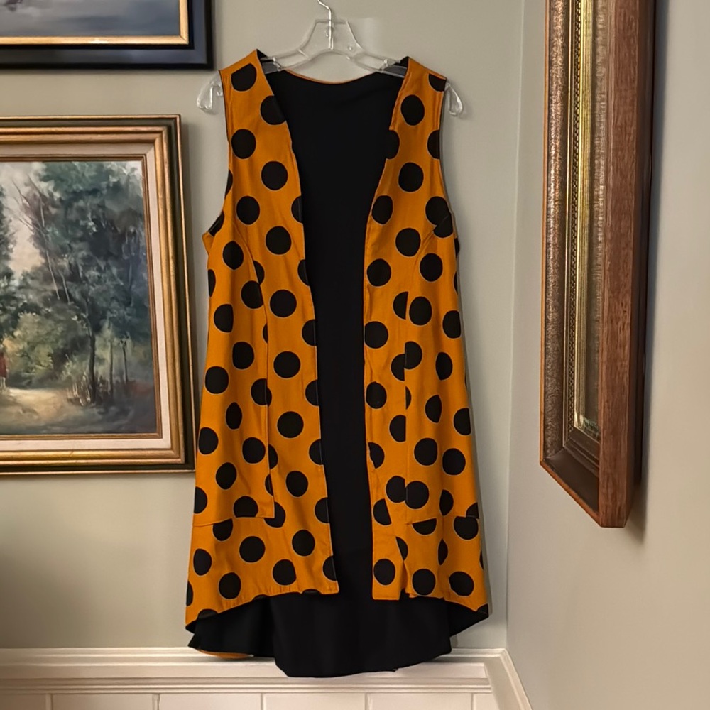 Polka Dot Wilma Vest Dress Black Orange Small Medium Flintstones Costume